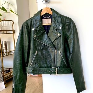 J Crew Collection - Green Leather Moto Jacket